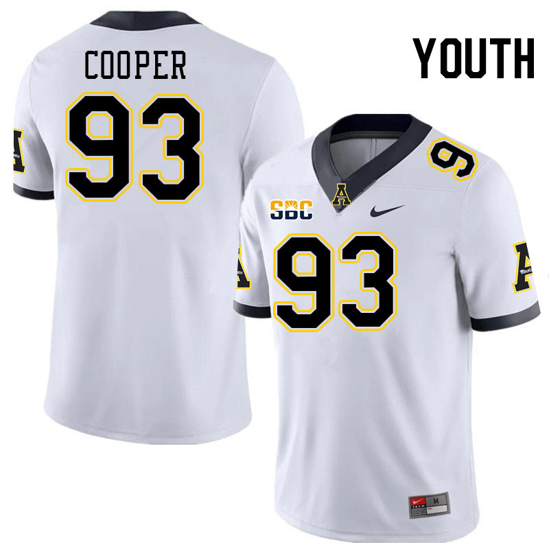 Youth #93 DeNigel Cooper Appalachian State Mountaineers College Football Jerseys Stitched-White